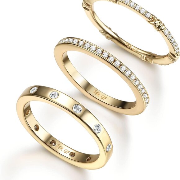 Jewelry - Dainty Stackable Gold Rings for Women - 4pcs CZ Set, Sizes 5-10 Available